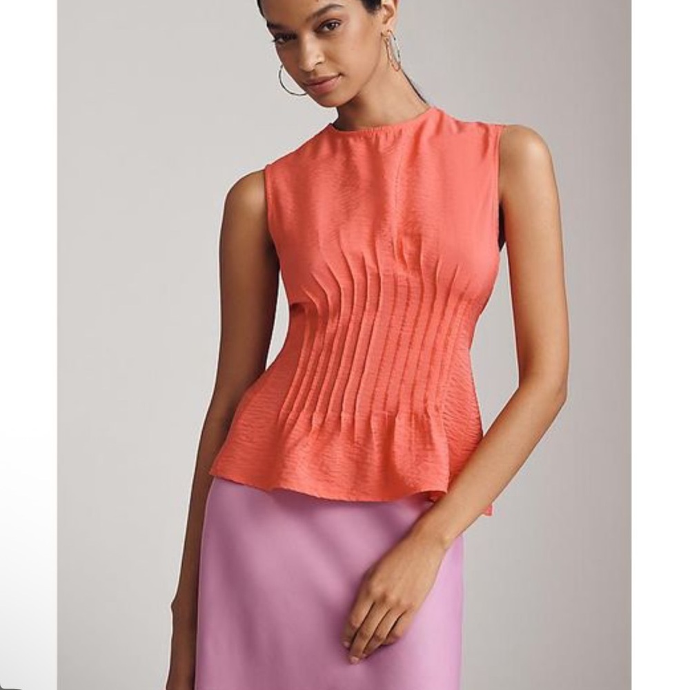 Anthropologie Vibrant Coral Pleated Blouse